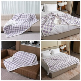 Maidewow Waterproof Pet Blanket,Dog Bed Covers Small Throw for Puppy Cats Stylish Jacquard Pets Couch Sofa Furniture Protection Washable Reversible Covers (Purple Check,XS)