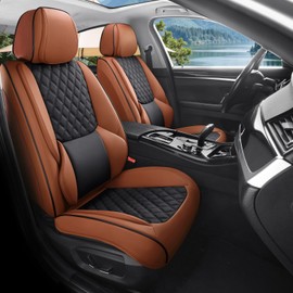 Sxikin Car Seat Covers, Luxury Faux Leather Waterproof Non-Slip Women Seat Protector Universal Fit for Most Cars SUVs Trucks Pick-ups,Car Interior Accessories-SQ19 (Brown Black-Full Set)