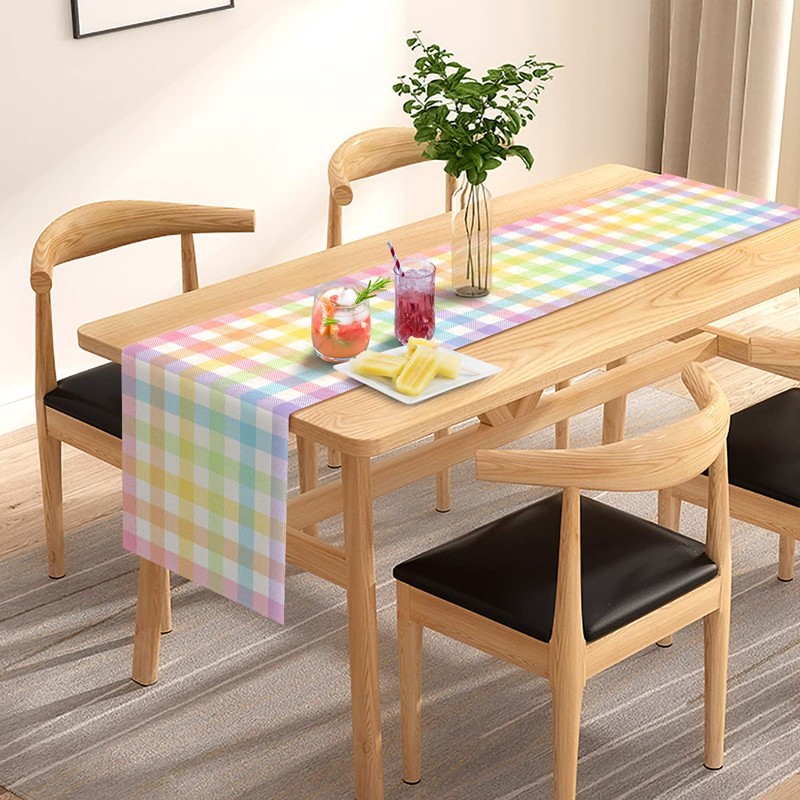 Pudodo Easter Buffalo Plaid Check Table Runner Spring Holiday Farmhouse