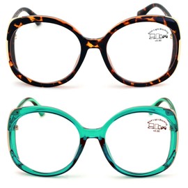 V.W.E. 2 Pairs Women Oversized Fashion Butterfly Anti Blue Ray UV Reading Glasses Reader Clear Lens (1 Tortoise 1 Turquoise, 3.00, multiplier_x)