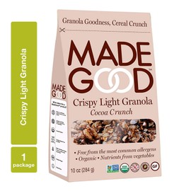 Made Good Crispy Light Granola NutFree Gluten Free, Allergy Friendly, USDA Certified Organic Ingredients, Vegan, NonGMO Nutrients from a Full Serving of Vegetables, Cocoa Crunch, 10 Ounce (Pack of 1)