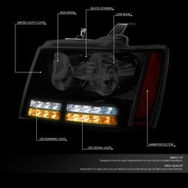 DNA MOTORING HL-LED-CSA07-BK-SM-AM Pair LED DRL+Turn Signal Projector Headlight Headlamps