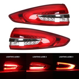 ECOTRIC Outer Tail Light Compatible with 2017-2020 Ford Fusion Rear Brake Lamp Rear Stop Brake Indicator Warning Light Pair Red Lens Chrome housing (Driver Passenger)