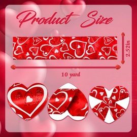 Valentines Fabric Ribbons, Red Glitter Love Heart Edge Wired Burlap Ribbon for Valentine's Day Hanging Wrapping Party Gift Decoration Indoor Outdoor Tree Crafts Supplies 2.5 Inch * 10 Yards * 1 Roll