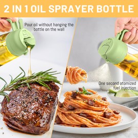 Decunir Oil Dispenser for Kitchen，2Pcs Olive Oil Spray 2 in 1 Olive Oil Dispenser and Oil Sprayer 470ml/16Oz Olive Oil Dispenser Bottle for Kitchen Oil Sprayer for Cooking,Salad,BBQ（Green