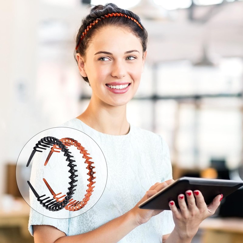 2 Pcs Plastic Tooth Headband for Women Girls, Black Wavy