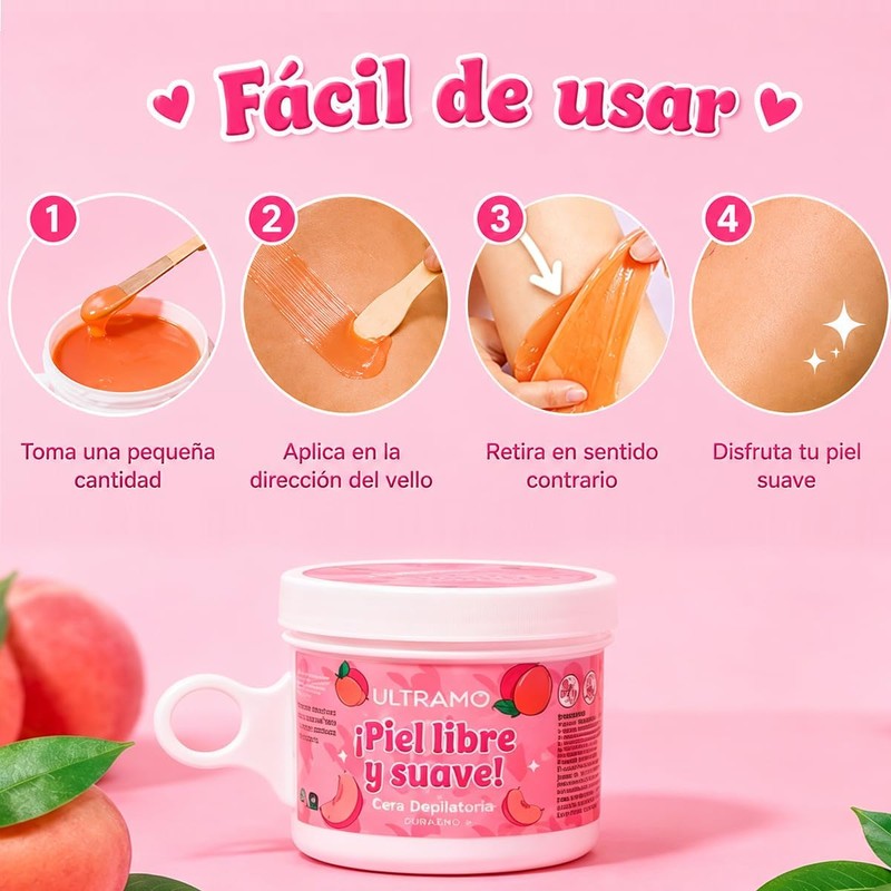 Cera Depilatoria Suave ULTRAMO Durazno – Depilación Sin Dolor para