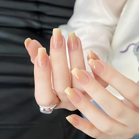 [ALLEVG] Nail Tips, 24 Pieces Nail Tip, Short, Orange x Yellow Gradient, Autumn/Winter, Popular Japanese Style, Cute, Simple, Stylish, Coming of Age Ceremonies, School Entrance Ceremonies, Graduation