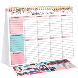 Weekly To Do List Notepad with 52 Undated Sheets, 8.5"×11" Week Desk Planner Undated Weekly Planner with Spiral Bound for Women & Man Home School and Work, Pink