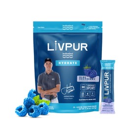 LIVPUR Electrolyte Drink Mix, Instant Hydration Powder with Vitamin C, B6, B12 & Essential Amino Acids for Muscle Support & Immune Health, Sports Essentials, Blue Raspberry Flavor, 15 Stick Packs