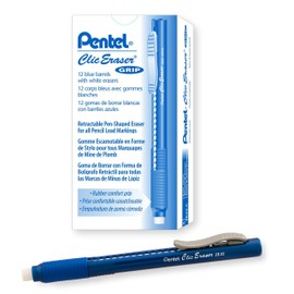 Pentel Clic Eraser Grip, Retractable Eraser, Blue Barrel, Box of 12 (ZE22C)