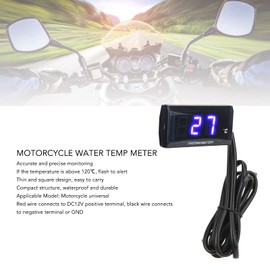 Motorcycle Water Temperature Gauge, Universal Motorcycle DC12V LCD Screen Slim Water Temperature Gauge With 16mm Tee for Motorbike (Blue Backlight)