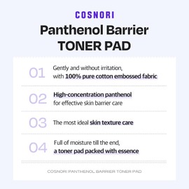 COSNORI Panthenol Barrier Toner Pad (60 Pads) - High-Concentration D-Panthenol - Vegan Certified - Soothing & Barrier-Boosting for Sensitive Skin - Vegan & Eco-Friendly (4.73 fl.oz.)
