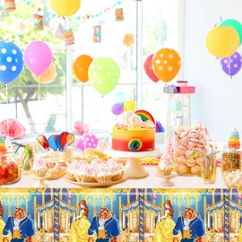 DoMiDoLa 2Pack Beauty and The Beast Tablecloth Disposable Tablecover Birthday Party Supplies and Decorations for Kid Boy Baby Shower Princess Tables 70"X42"