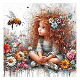 DCIDBEI 30 x 30 cm 5D Diamond Painting Girl with Red Hair, Diamond Painting Angel, Diamond Painting Flowers, Round Cross Stitch Set, Wall Decoration for Children's Room, Bedroom, Office
