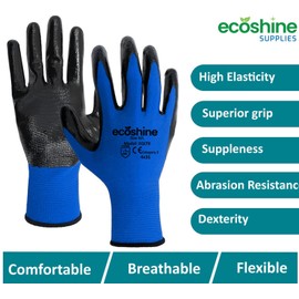 Ecoshine Supplies 24 Pairs work Gloves Blue Nitrile Coated Gloves, Abrasion Resistant Flexo Grip, Heavy Duty Non-Slip Grip for Building and Gardening Warehouse Gloves PREMIUM Quality (Medium/8)