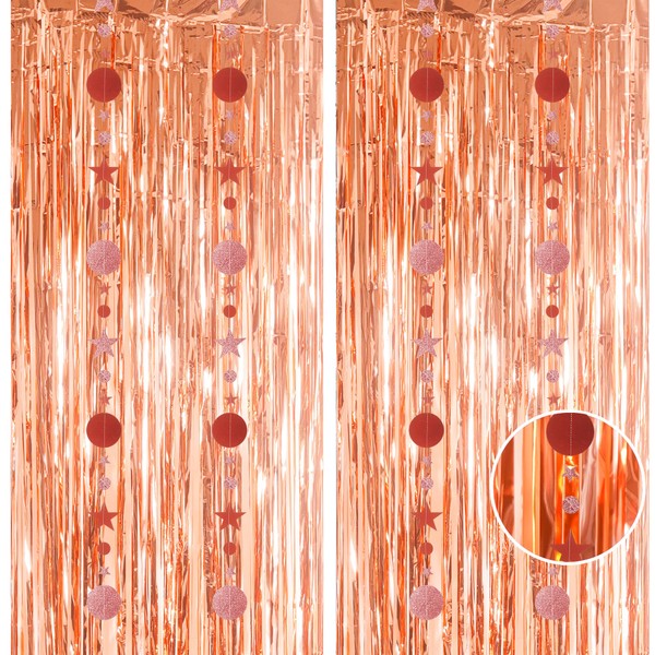 Glitter Rosegold Tinsel Curtain Hanging Decorations Set 3.2x8.3ft, Door Tinsel