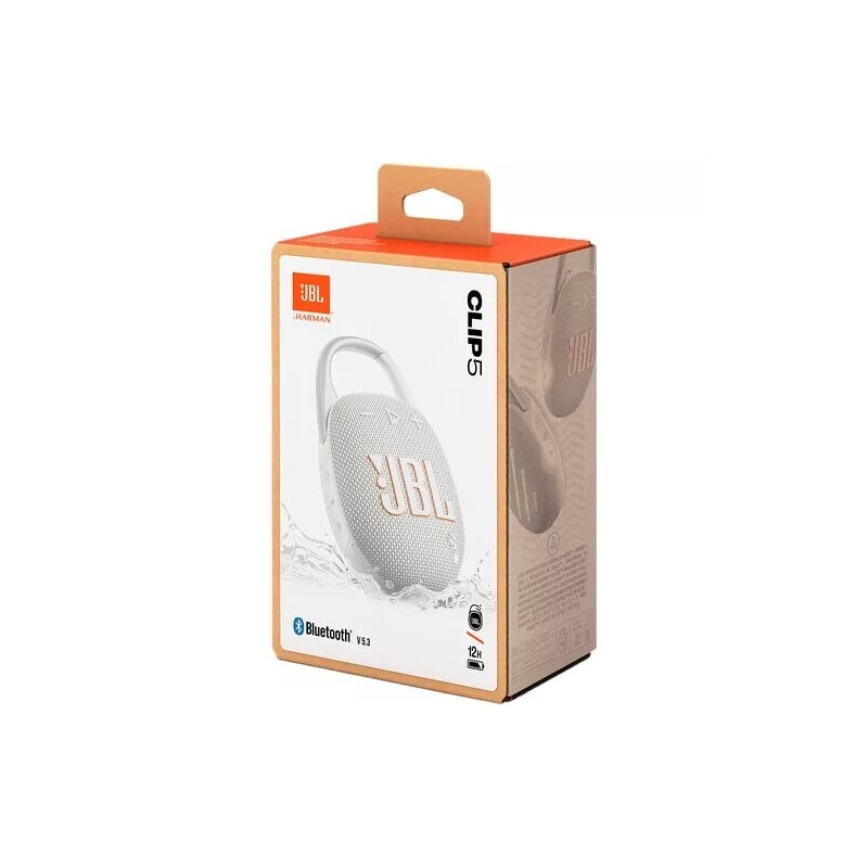 JBL Clip 5 Portable Waterproof Wireless Speaker (White)