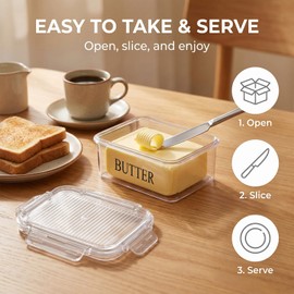 Butter Dish with Lid, PET Butter Keeper with Snap Locks, Stackable Food Storage Container for Refrigerator, Countertop, Cheese, Fruit and Snacks