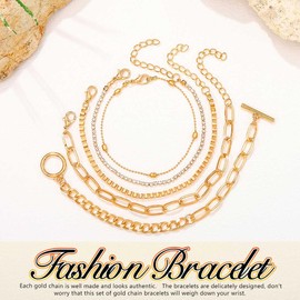 Jovono Boho Bracelets Gold Rhinestone Bracelet Set Cuban Links Stackable Hand Chain for Women (5 Pieces) One Size Fits All Plastic No Gemstone, Plastic, No Gemstone