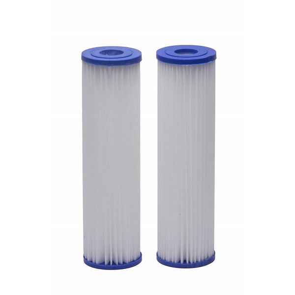 EcoPure EPW2P Pleated Whole Home Replacement Water Filter-Universal Fits Most Major Brand Systems (2 Pack), 2 Count (Pack of 1), White/Blue