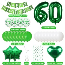 60 Balloons - 60 Years Green Birthday Decoration for Men & Women