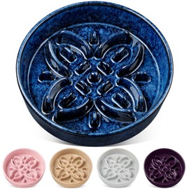 vancasso Ceramic Slow Feeder Dog Bowls, Puzzle Dog Food Bowls with Floral Maze, Anti -Slip Pet Food Dish for Large Breed, 3 Cups, Blue