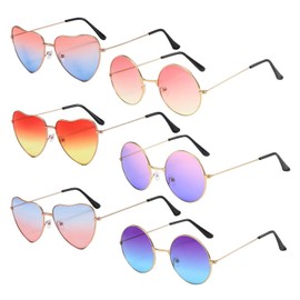 YSJCHEBS 6-Piece Sunglasses, Festival Accessories, Carnival Glasses, Funny Sunglasses for Adults, Festival Accessories for Women, Disco Sunglasses, Carnival Accessories for Women, Round Glasses,