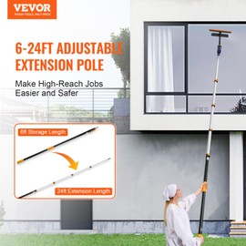 VEVOR Telescopic Extension Pole, 6-24 FT Multi-Purpose Extension Pole, Sturdy Aluminum Alloy Paint Extendable Pole with Flip-Lock Design, Telescopic Pole for Painting, Dusting and Cleaning
