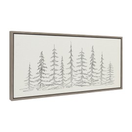 Kate and Laurel Sylvie Minimalist Evergreen Trees Sketch BW Framed Canvas Wall Art by The Creative Bunch Studio, 18x40 Gray, Minimal Christmas Tree Art for Wall