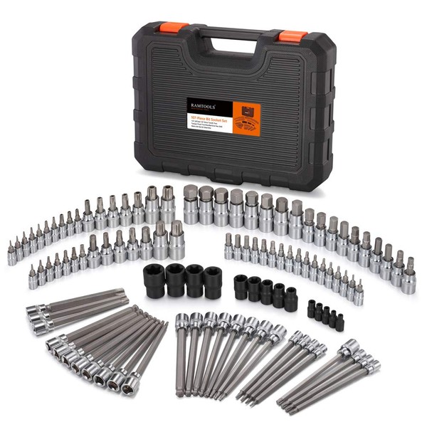 RIMKOLO 107-Piece Bit Socket Set,1/4",3/8"and 1/2" Drive Torx/Extra Long Torx/Tamper