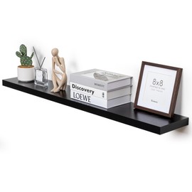 48 Inch Floating Shelf - Long Wooden Floating Shelves for Wall - 8 Inch Deep Floating Shelves - Floating Shelves 48"x8" - Display Shelves for Kitchen - Living Room - Bedroom - Black - Set of 1