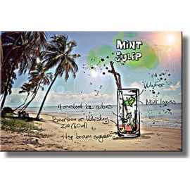 Mint Julep Cocktail Recipe Drink Picture on Stretched Canvas, Wall Art Decor, Ready to Hang!