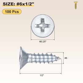 METALLIXITY Countersunk Phillips Wood Screws (ST3.5x13mm) 100Pcs, Carbon Steel Coarse Thread Phillips Drive Flat Head Wood Screws - for Furniture Installation Repair, Bluish-White