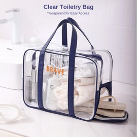 Large Clear Toiletry Bag for Women, Waterproof PVC Beach Bag Swim Bag Gym Bag, Clear Makeup Cosmetic Bag, Transparent Travel Toiletry Bag Travel Accessories Tote Bag, PVC Clear Organizer Bag (Blue)