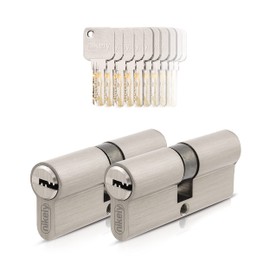 GERCAR Pro 2 x Locking Cylinders 35/35 Keyed Alike Set 2 Profile Cylinder Including 10 Keys - 70 mm Door Lock Cylinder Lock 2 Cylinder - Length: 70 mm, A:35 B:35 - Matt Brass Solid