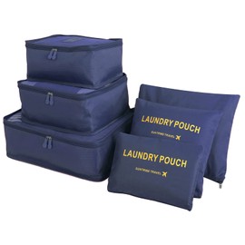 Teynewer 6PCS Travel Organiser Packing Bags Packing Cubes Set Durable Travel Luggage Organisers Suitcase Storage Bags Compression Pouches for Travel Accessories, Navy