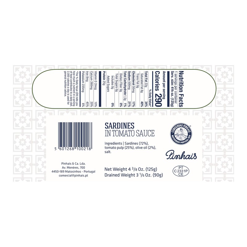 Pinhais Canned Sardines in Tomato Sauce, 4.4 oz (Pack of