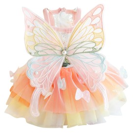 Anelekor Rainbow Butterfly Dog Dresses for Small Dog Girl Puppy Lace Tutu Princess Dress Cat Outfit Pet Butterfly Costume for Kitten Chihuahua Yorkie Pomeranian (Pink, X-Small)