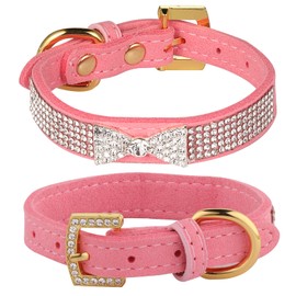 LOVPE Dog Collar,Cat Collar,Sparkly Crystal Diamond Bow-Knot Collar Golden Buckle Premium Velvet Leather with Bling Rhinestones Collar for Puppy Medium Cats Dogs (XS, LightPink)