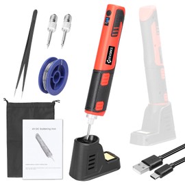 Cordless Soldering Iron Kit, Geevorks Soldering Iron Kit 2000mAh, Max 450℃ Fast Heating Soldering Pen Welding Tools with 3 Detachable Iron Tips/LED Working Light