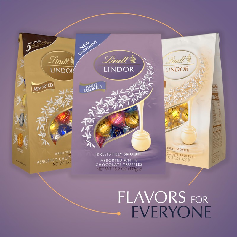 Lindt LINDOR White Chocolate Assorted Chocolate Candy Truffles, 15.2 oz.