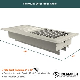 Shoemaker Manufacturing, Khaki Light, 4x12, Premium Floor Register, All Steel Heavy Duty Vent Cover