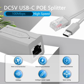 GINTOOYUN Grau DC5V USB-C POE Splitter 10/100Mbps Typ-C POE Splitter mit RJ45 Port und Typ-C Port Erfüllen IEEE 802.3AF/at Standard (6,69 Zoll)