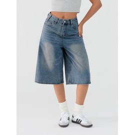 EMMIOL Women Jean Jorts Baggy Loose Fit Jean Shorts 2025 Summer Trendy Wide Leg Long Denim Shorts Y2K Clothes