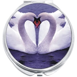 NewCharms Heart Swans Compact with Mirrors - Perfect Pocket and Purse Size Folding Mirror for Applying Make Up Anywhere