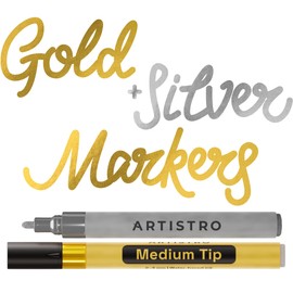 ARTISTRO 2 Gold & Silver Acrylic Paint Markers - 3mm Medium-Tip Paint Pens - Perfect for Crafting, Art Projects, & More