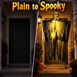 1pc Halloween Glowing Skull Skeleton Ghost Decoration, Hanging Gauze Ghost with LED Lights for Home Garden Outdoor Haunted House Party