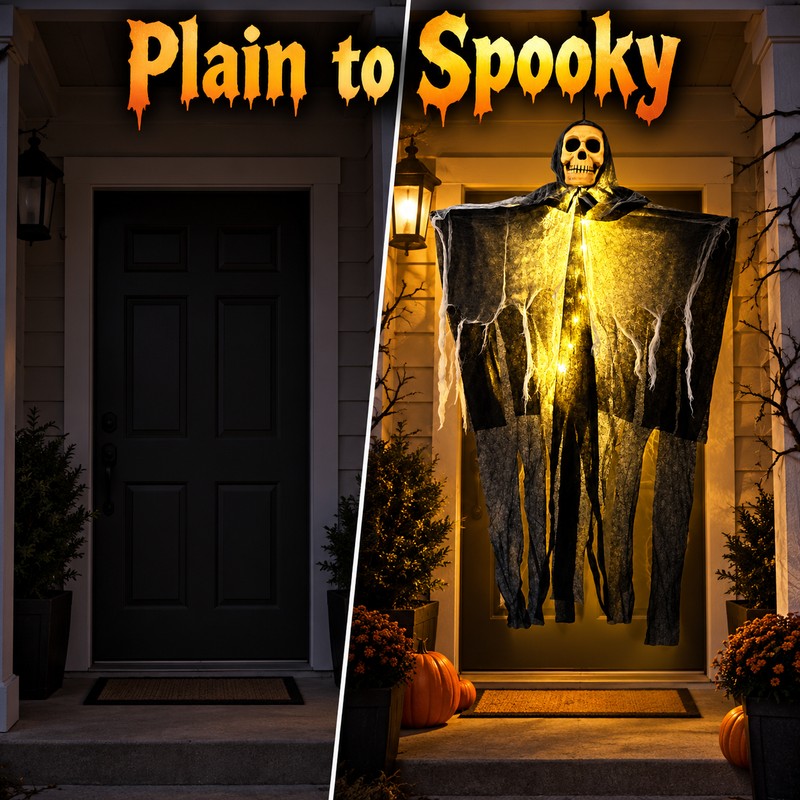 1pc Halloween Glowing Skull Skeleton Ghost Decoration, Hanging Gauze Ghost
