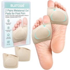 2 Pairs Metatarsal Foot Pads, Ball of Foot Cushions for Women Men Feet Pain Relief, Sesamoiditis, Metatarsalgia, Mortons Neuroma-Fabric Sleeves with Gel Inserts (Beige, Small)